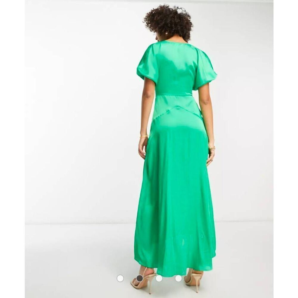 ASOS Design Tall High Low Hem Satin Batwing Midi Dress Emerald Green - Picture 3 of 8